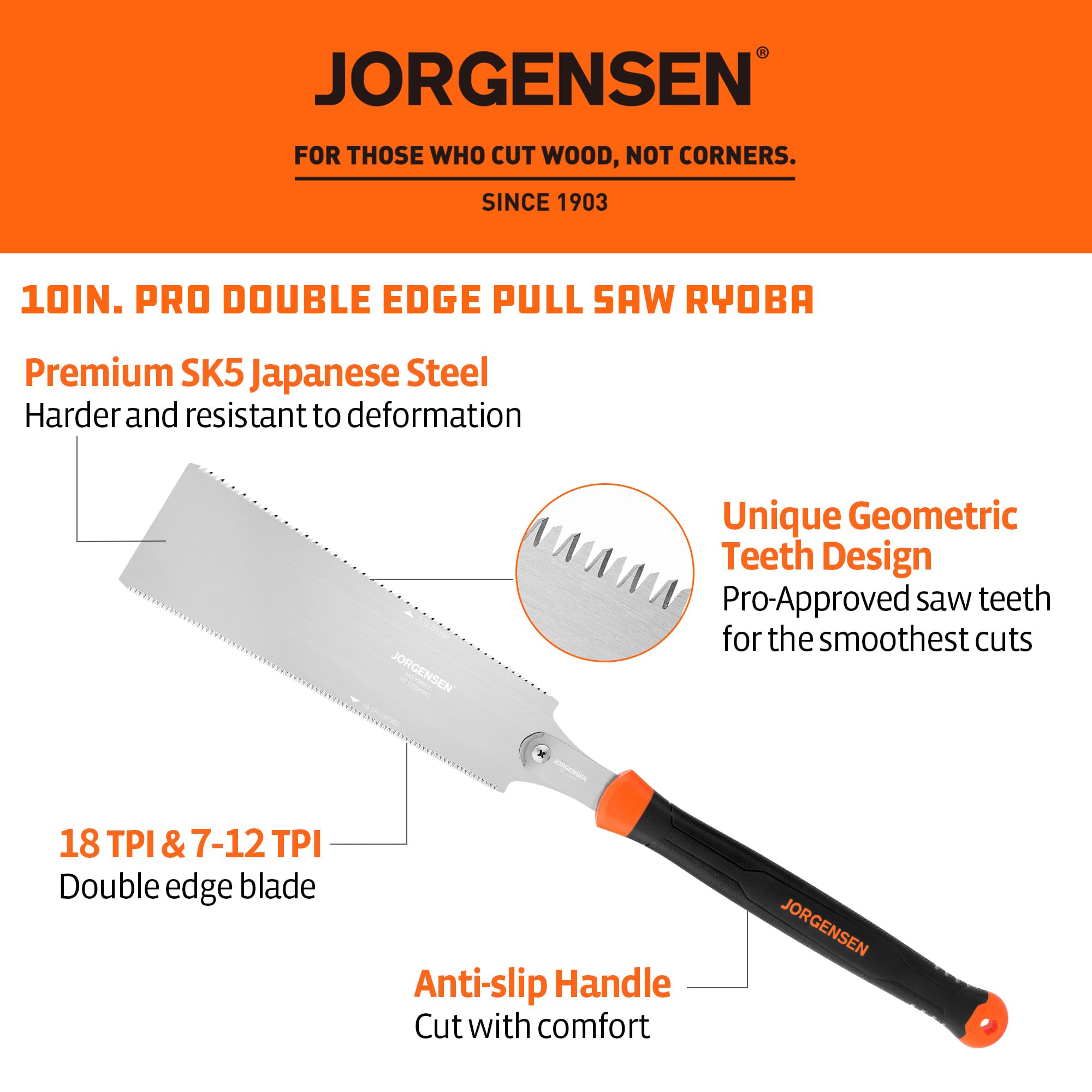 JORGENSEN Japanese Pull Saw, 10 Inch Pro Double Edge Hand Saw
